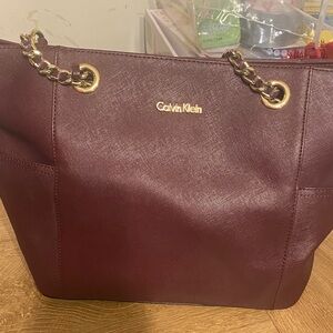Calvin Klein Wine Tote with Gold Accents